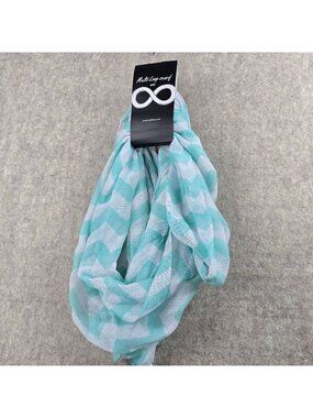Multi Loop Scarf Womens Chevron Print Aqua & White 30"x70" 100% Polyester